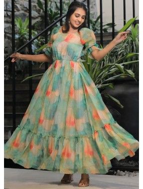 Multicolor Digital Printed Dress In Georgette