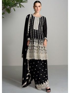 Black Readymade Embroidered Suit Set