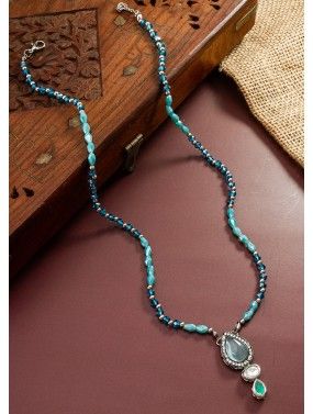 Blue Alloy Based Beaded Necklace