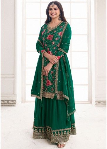 Prachi Desai Green Embroidered Sharara Suit