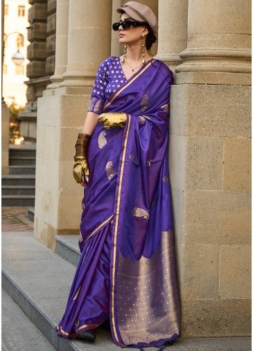 Purple Zari Woven Satin Silk Saree