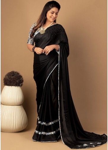 Black Printed Saree In Art Silk