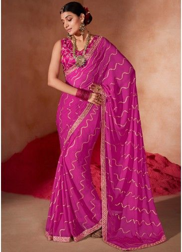 Pink Digital Printed Chiffon Saree