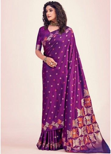 Purple Woven Work Banarasi Silk Saree