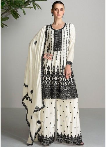 White Readymade Embroidered Suit Set
