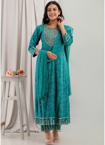 Blue Readymade Rayon Pant Suit In Embroidery