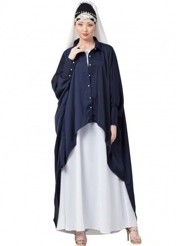 Readymade Blue Shirt Style Kaftan With Abaya