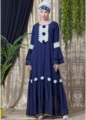 Readymade Layered Bell Sleeved Blue Abaya