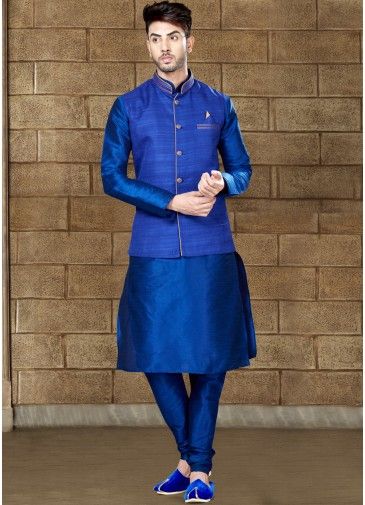Readymade Blue Kurta Pajama with Nehru Jacket