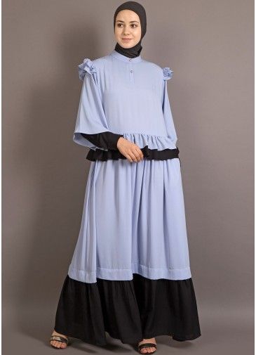 Blue and Black Readymade Frilled Design Abaya