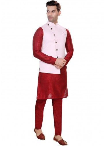 Pink Woven Asymmetric Nehru Jacket