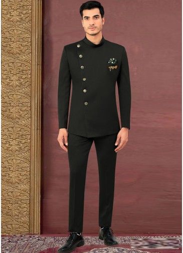 Readymade Black Plain Bandhgala Jodhpuri Suit