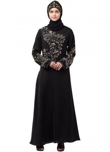 Black Readymade Stone Embellished Abaya