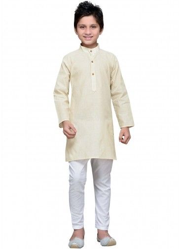 Readymade White Kids Kurta Pajama in Cotton