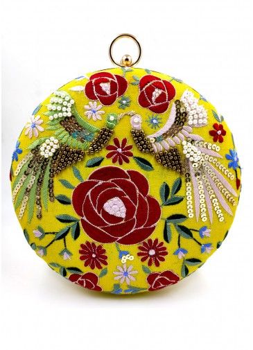 Embroidered Yellow Round Clutch