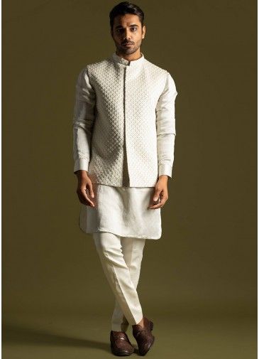 Grey Kurta Pajama & Embroidered Nehru Jacket