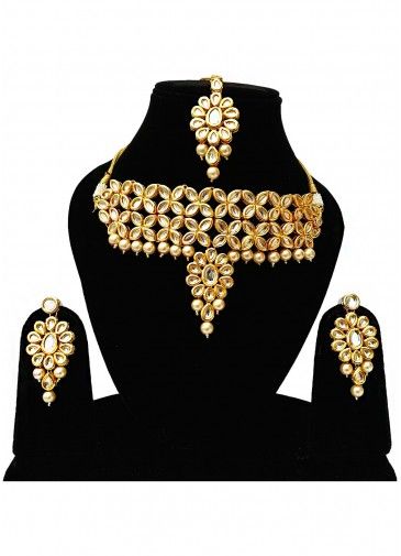 Golden Stone Studded Kundan Choker Set