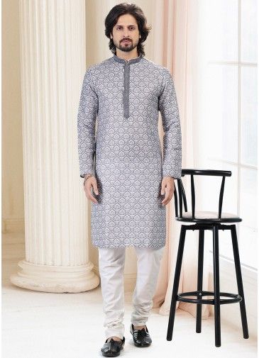 Grey Digital Printed Kurta Pajama