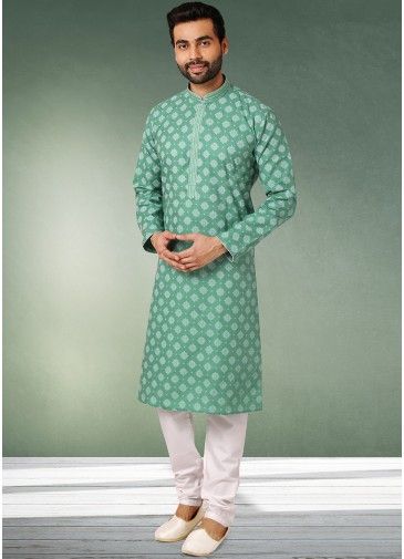 Readymade Green Printed Kurta Pajama