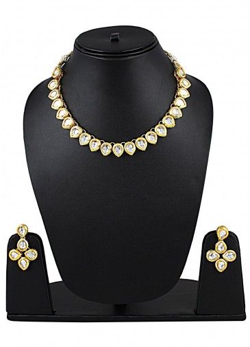 Stone Studded Golden Pearl And Kundan Necklace Set