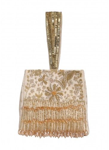 Golden Embellished Silk Clutch Bag