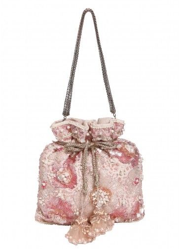 Pink Silk Embroidered Potli Bag