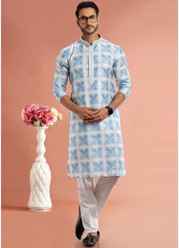 Blue Digital printed Men's Kurta Pajama