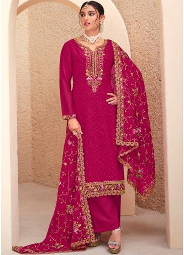 Pink Embroidered Pant Suit Set