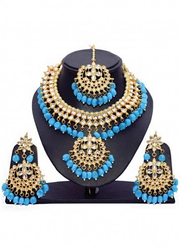 Blue and Golden Kundan Necklace Set