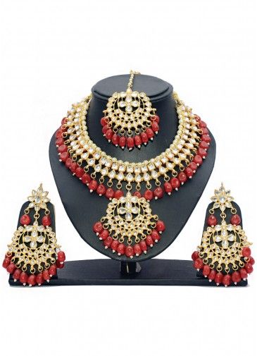 Golden and Red Kundan Necklace Set