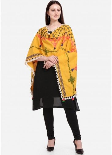 Yellow Cotton Dupatta With Thread Embroidery