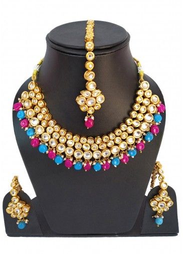 Multicolor Stone Studded Kundan Necklace Set