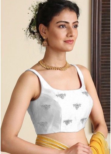 White Dupion Silk Embroidered Blouse