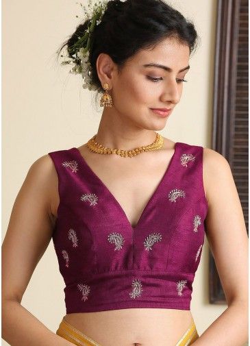 Purple Readymade Embroidered Blouse