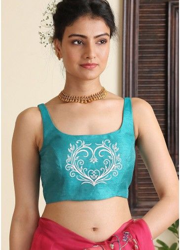 Readymade Turquoise Embroidered Blouse