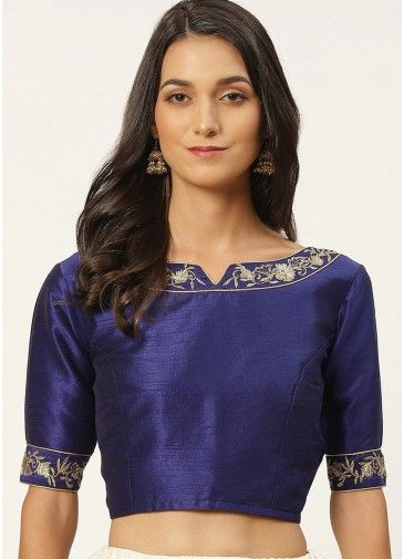 Blue Zari Embroidered Readymade Blouse