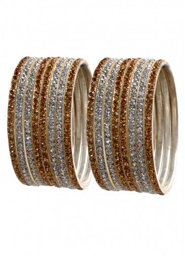 Stone Studded Golden and Silver Bangle Set