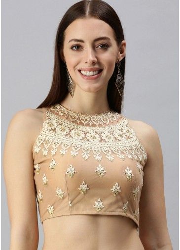 Thread Embroidered Beige Readymade Blouse