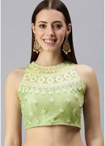 Embroidered Green Readymade Blouse For Wedding Wear