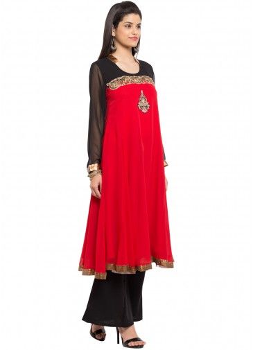 Red Readymade Georgette Palazzo Suit