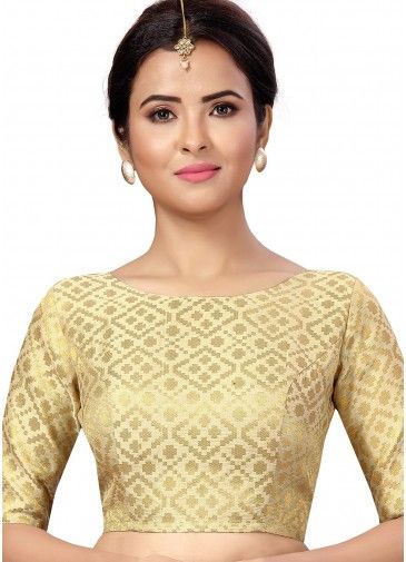 Brocade Boat Neck Blouse In Gold