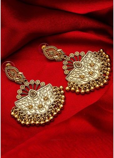 Gold Embossed Hanging Dangler Earrings 