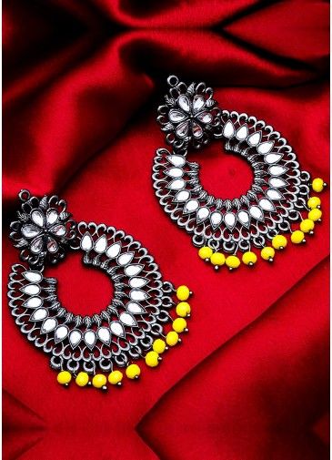 Yellow Silver Oxidised Traditional Earrings