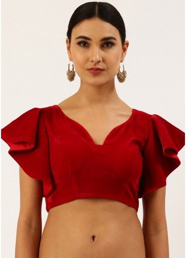 Red Color Velvet Saree Blouse 