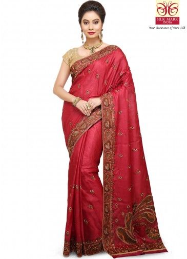 Red Pure Tussar Silk Saree with Blouse