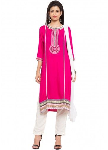 Readymade Pink Cotton Straight Cut Pant Suit
