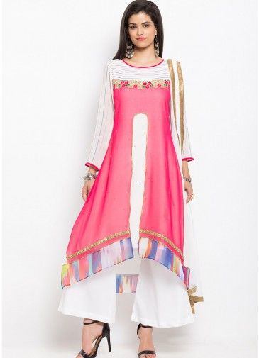 Pink Readymade Georgette Kameez With Palazzo 