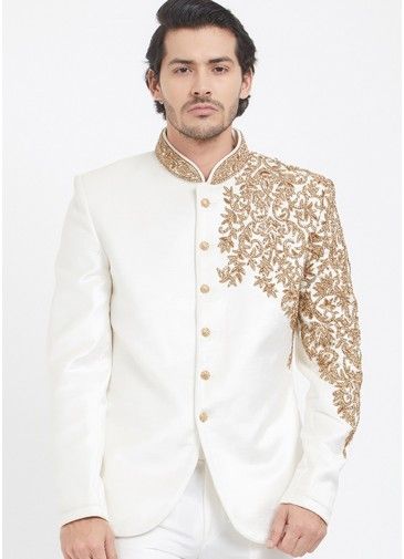Velvet Embroidered Bandhgala Jodhpuri Jacket In White