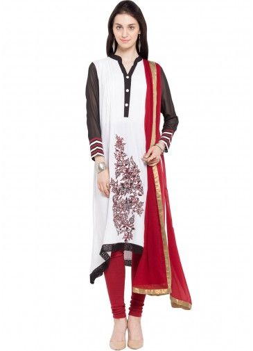 Readymade White Asymmetric Cotton Salwar Suit