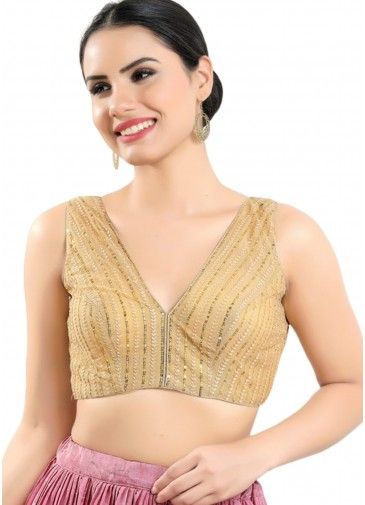Golden Color Net Saree Blouse 